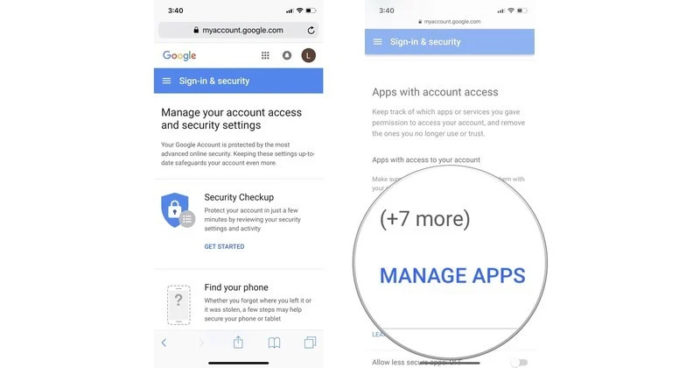 Mobile  Revoke the full Google Account permissions granted to